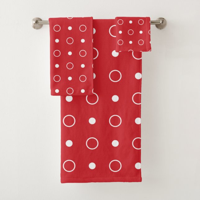 Fire Engine Red and white dots Bath Towel Set (Insitu)