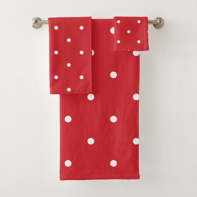 Fire Engine Red and white dots Bath Towel Set (Insitu)