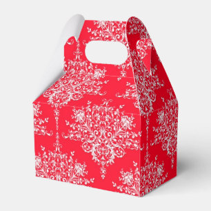 Fire Engine Red and White Floral Damask Favour Box