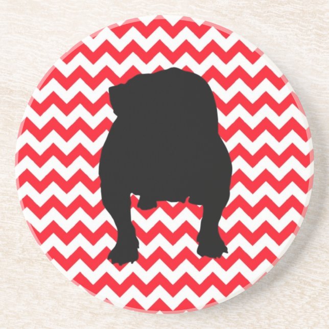 Fire Engine Red Chevron and English Bulldog Shadow Coaster (Front)
