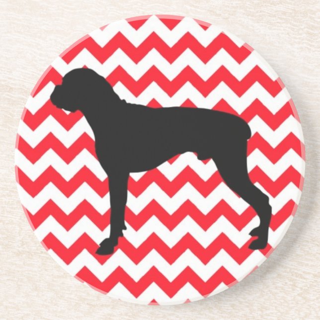 Fire Engine Red Chevron With Boxer Silhouette Coaster (Front)