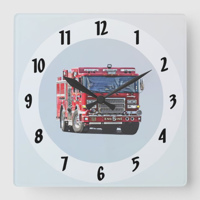 Fire Engine Turning the Corner Square Wall Clock (Front)