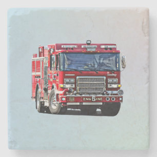 Fire Engine Turning the Corner Stone Coaster