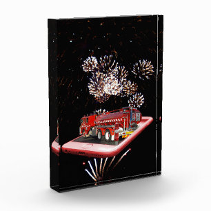 Fire Engine With Fire Works, Photo Block