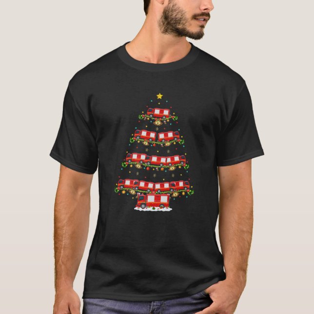 Fire Engine Xmas Lighting Santa Fire Engine Christ T-Shirt (Front)
