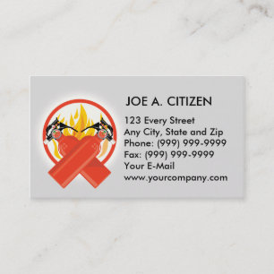 fire extinguisher crossed with flames business card