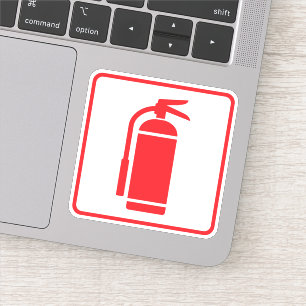 Fire extinguisher symbol, red on white, red border