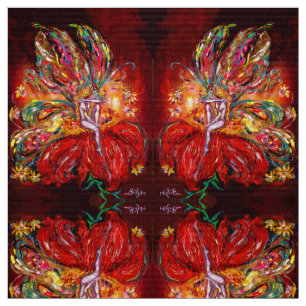 FIRE FAIRY ON THE RED FLOWER Fantasy Fabric