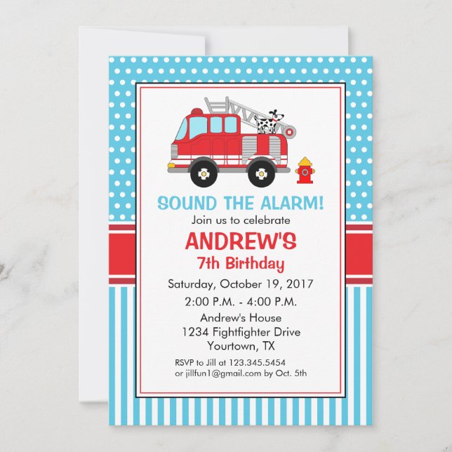 Fire fighter Birthday Invitation (Front)