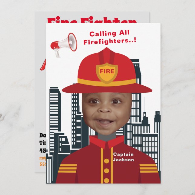 Fire Fighter Boys Photo Template Birthday (Front/Back)