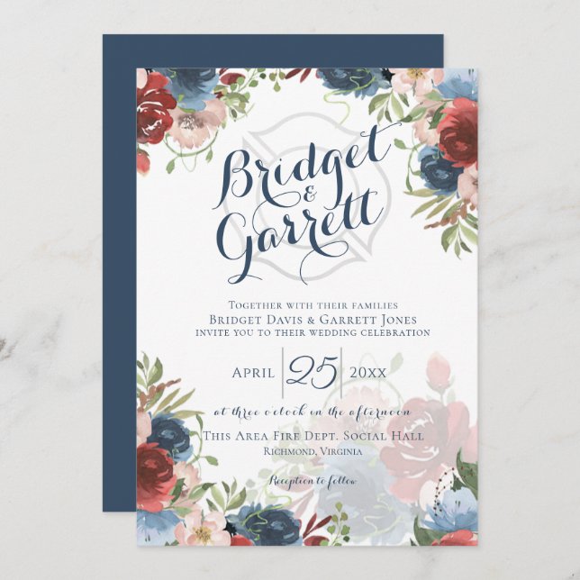 Fire Fighter Designer Text and Monogram Invitation (Front/Back)