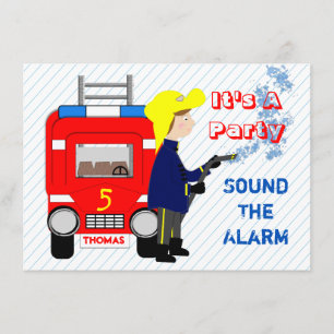 Fire-fighter Fire Engine Themed Kids Party Invitation