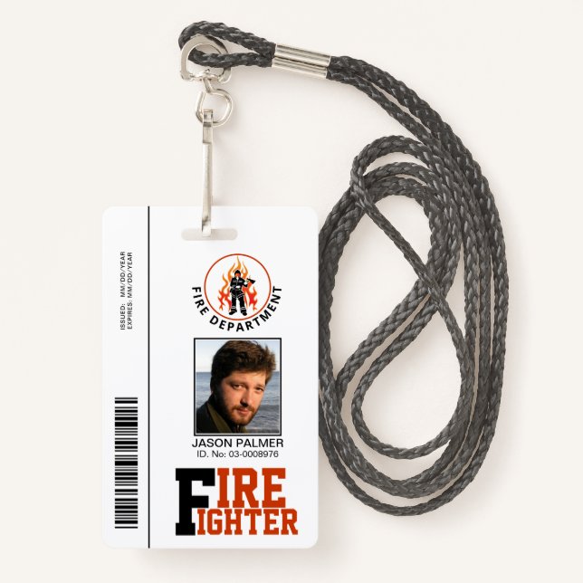 Fire fighter/fireman department photo id template badge (Front with Lanyard)