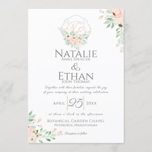 Fire Fighter Floral Monogram Blush Invitation