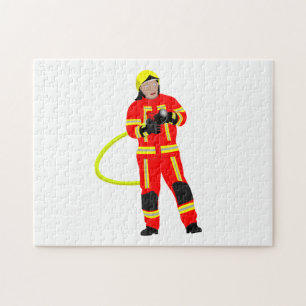 Fire fighter in red use clothing jigsaw puzzle