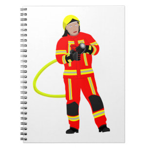 Fire fighter in red use clothing notebook