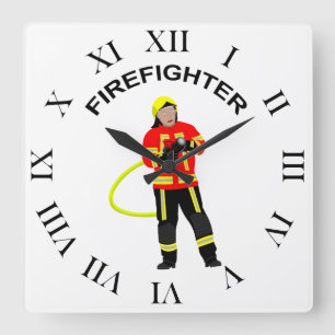 Fire fighter in use clothes Quadratic Wan Square Wall Clock