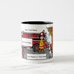 Fire Fighter - Male Cartoon by PrintedPerfection Two-Tone Coffee Mug
