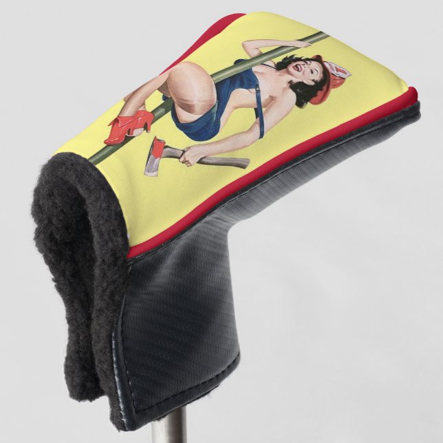 Fire Fighter pin-up Golf Head Cover (3/4 Front)