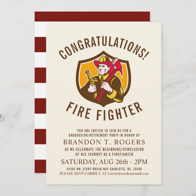 Fire Fighter Retro Style Graduation Announcement (Front/Back)