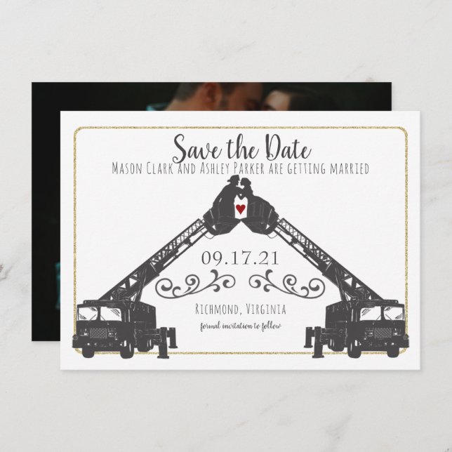 Fire Fighter Save the Date with Photo Invitation (Front/Back)