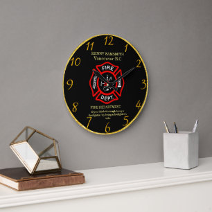 Fire Fighter's Black And Red Badge Large Clock
