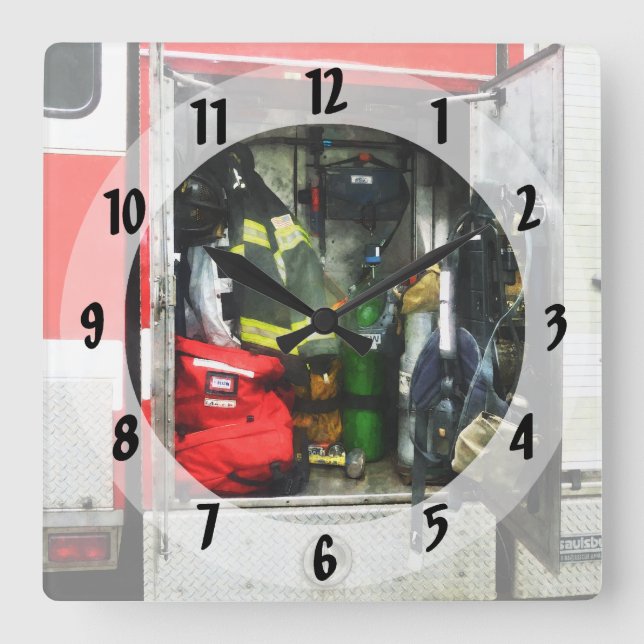 Fire Fighting Gear Square Wall Clock (Front)