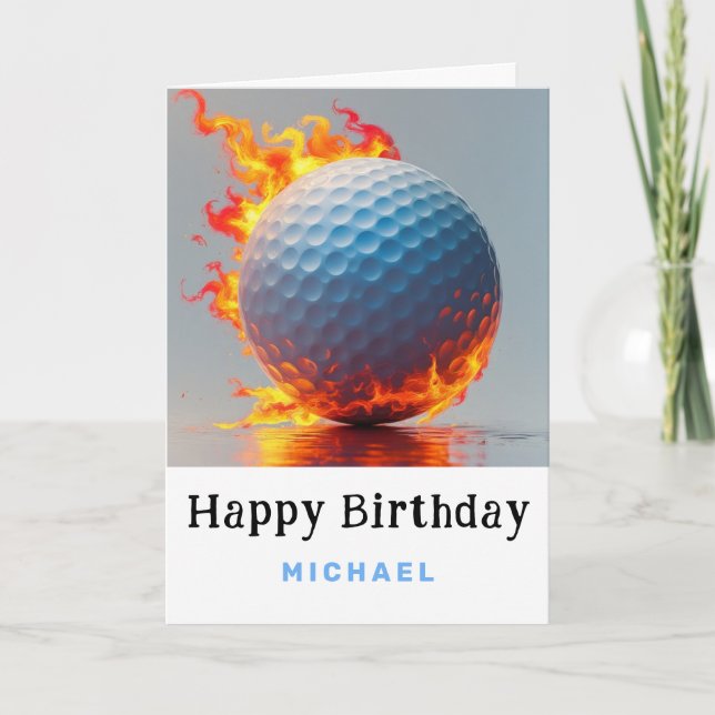 *~*  Fire Flame AP94 Golf Ball   Birthday Card (Front)