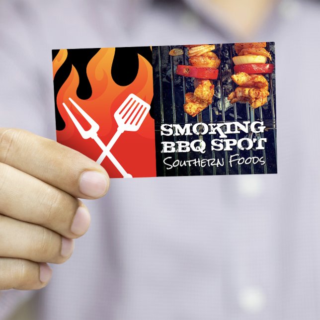 Fire Flame | BBQ Logo | Shish Kebabs on Grill Business Card (Creator Uploaded)