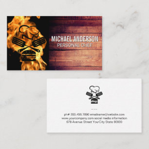 Fire Flame   Chef BBQ Logo   Wood Business Card