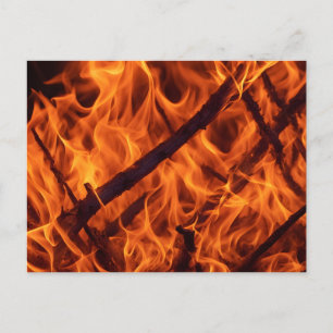Fire flame macro  in fireplace postcard