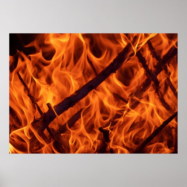 Fire flame macro  in fireplace poster (Front)