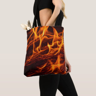 Fire flame macro in fireplace tote bag