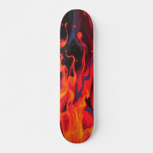 Fire Flame Paint Abstract Art on Blue and Black Skateboard