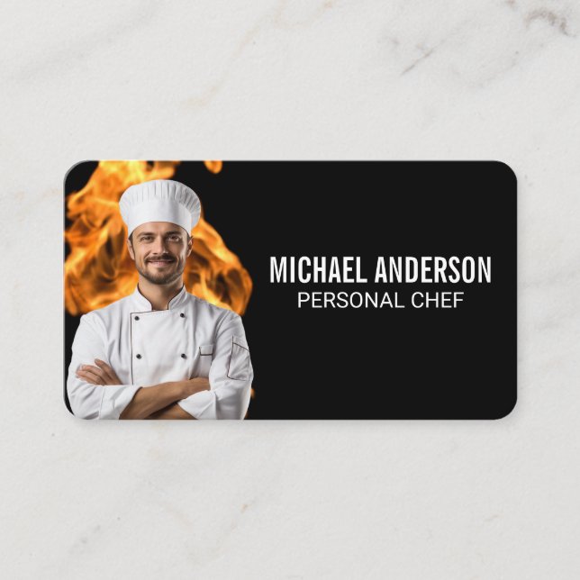 Fire Flame | Smiling Chef | Culinary Business Card (Front)