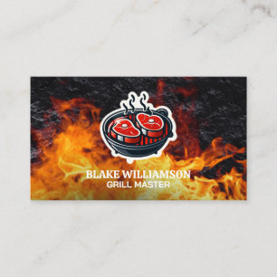 Fire Flame Steaks on Grill Pit Logo Business Card