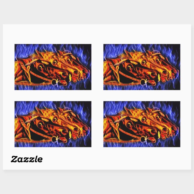 Fire Flames Original abstract Horses animal art Rectangular Sticker (Sheet)
