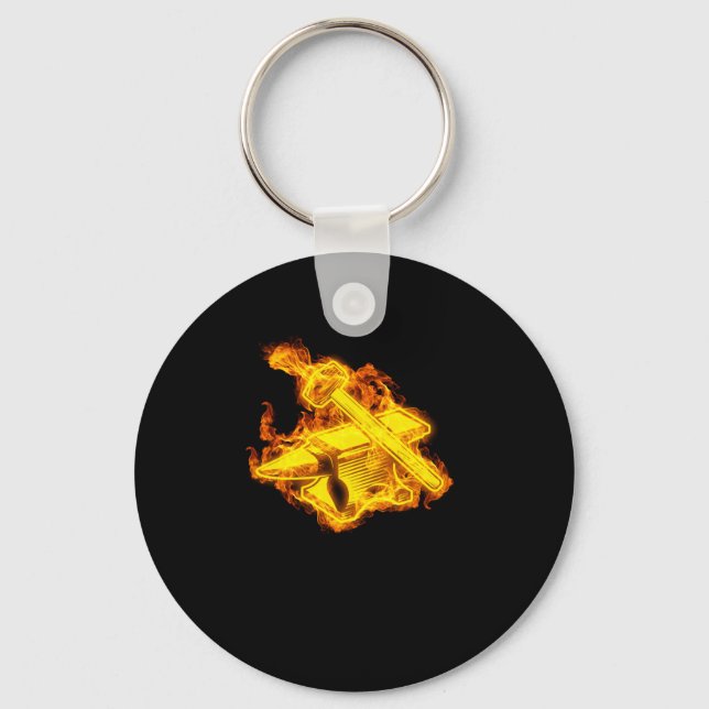Fire Forging Flames Forge Hammer Key Ring (Front)