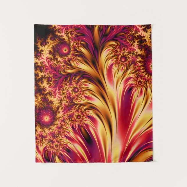 Fire Fractals Vibrant Mesmerising Cool Trippy Tape Tapestry (Front)