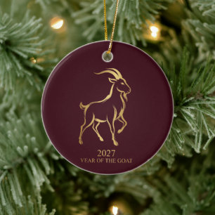 Fire Goat 2027 Birthday Keychain Ceramic Ornament