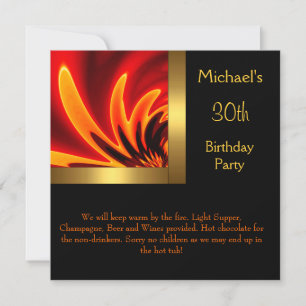 Fire Gold Black 30th Birthday Party Invitation