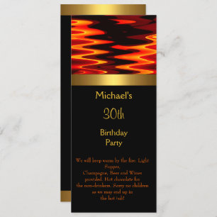 Fire Gold Black 30th Birthday Party Long 2 Invitation