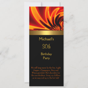 Fire Gold Black 30th Birthday Party Long Invitation