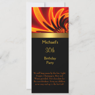 Fire Gold Black 30th Birthday Party Long Invitation