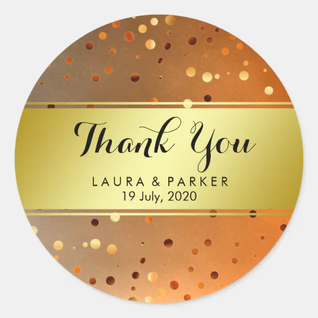 Fire Gold Glitter Thank You Wedding Confetti Classic Round Sticker | Zazzle