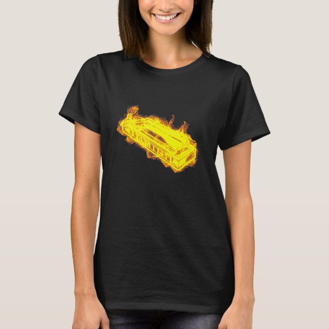 Fire Harmonica Flames Musician Harmonica Player T-Shirt (Front)