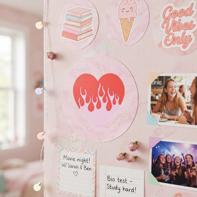 Fire Heart Classic Round Sticker (Creator Uploaded)