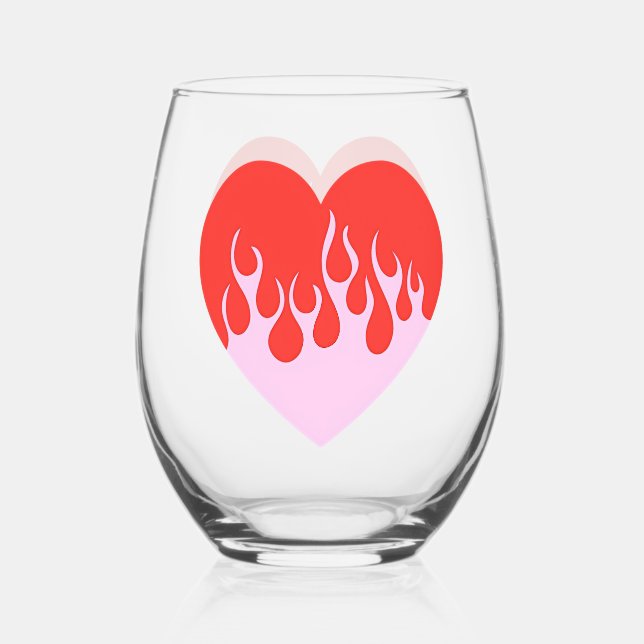 Fire Heart Stemless Wine Glass (Front)
