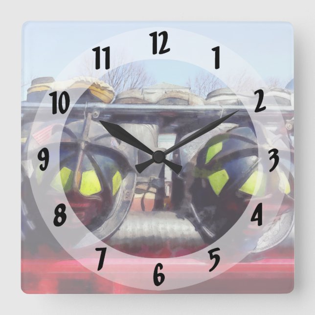 Fire Helmet and Boots Square Wall Clock (Front)