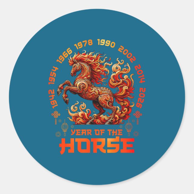 Fire Horse Chinese Zodiac Symbol 2026 Lunar New Ye Classic Round Sticker (Front)